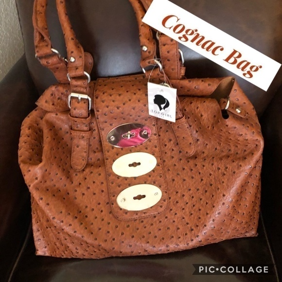Cognac Colored Faux Ostrich Bag - Picture 1 of 5
